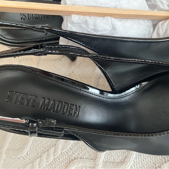 Steve Madden Elegant Black Mesh Slingback Heels Adjustable Strap Various Sizes - Picture 12 of 14